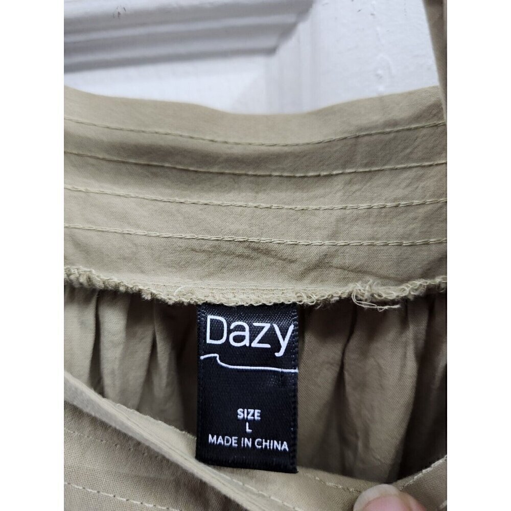 Dazy Tan Ruffle Hem Puff Sleeve Square Neck Belt Slze L - Picture 3 of 6